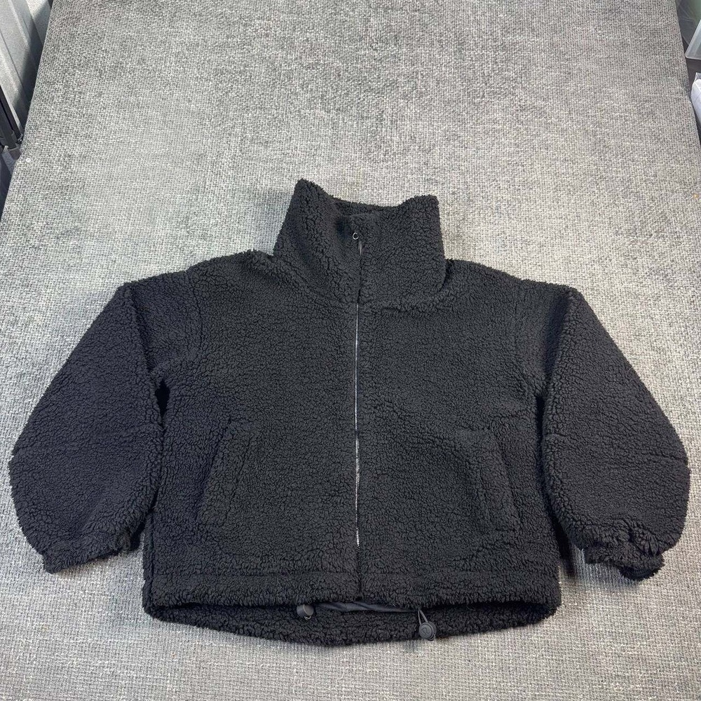 Lululemon Cinchable Fleece Jacket Women Size 6 Black Sherpa Full Zip Boxy